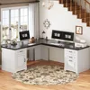 Farmhouse 69" Executive L Shaped Desk, Home Office Desk with Drawers and Storage Cabinet & Power Outlet, Corner Computer Desk, 1