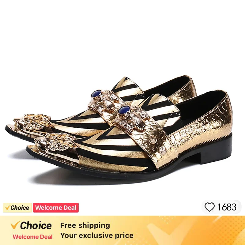 Summer breathable business banquet men's shoes Silver Golden leather party casual shoes model personalized show wedding