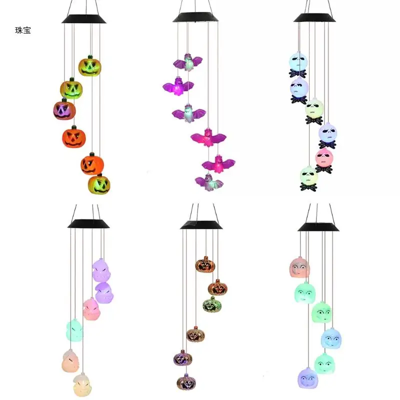X5QE Wind Lamp Garden Halloween Decorations Wind Chimes Solar Halloween Lamp
