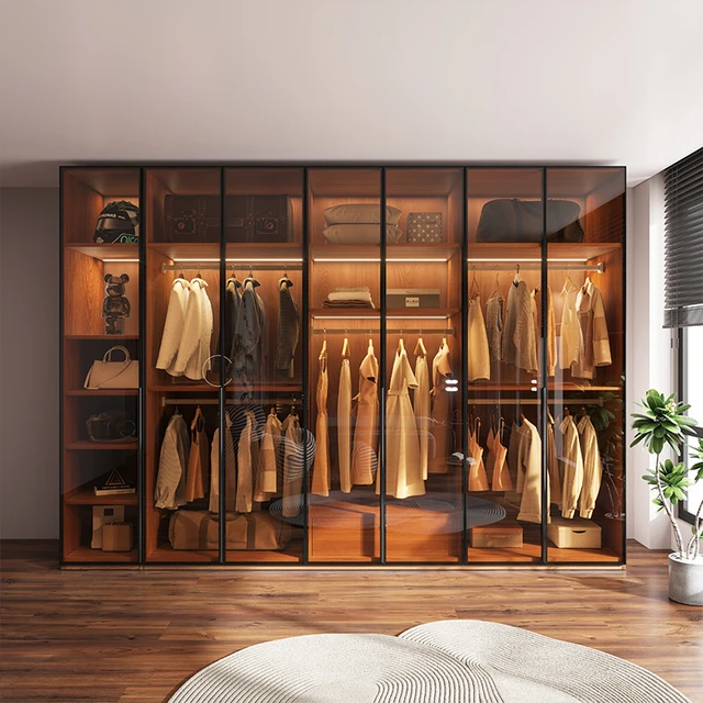 Modern glass wardrobe bedroom household combination storagecabinet L-shaped corner cloakroom closet Furniture forclothes Luxury 1