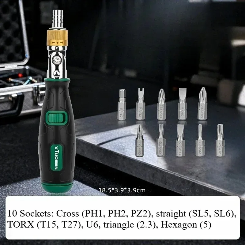 Multi-Angle Ergonomic Ratchet Screwdriver - 10-in-1 Portable Hand Tool