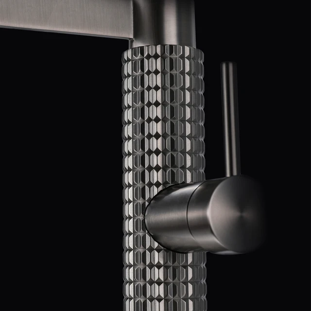 Aitana Gun ก๊อกน้ำสำหรับห้องครัวทองเหลืองหรูหราสีเทา, มือจับเดี่ยวการควบคุมคู่เย็นและร้อนดีไซน์ทันสมัยก๊อกน้ำอ่างล้างจานสีดำแบบเรียบง่าย 4