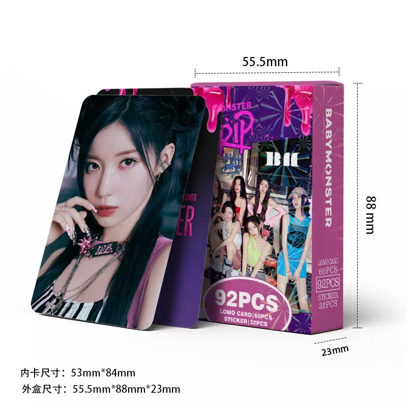 92Pcs BABYMONSTER Idol New Album DRIP Lomo Cards HARAM AHYEON RORA ASA RUKA CHIQUITA HD Printd Photocards Stickers Fans Gift