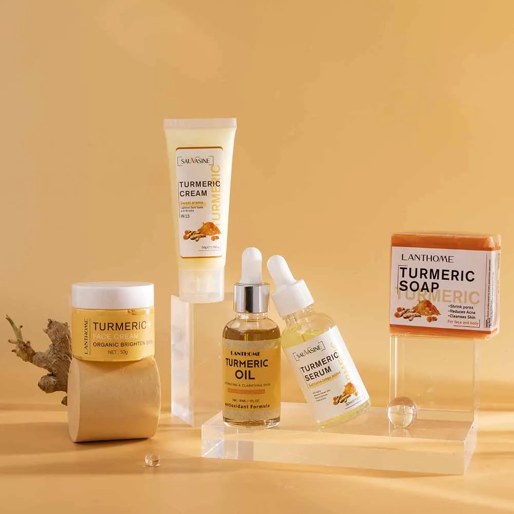 Turmeric Face Care Sets Turmeric Face Care Sets Turmeric Facial Acne Cleansing Cream Fade Dark Spots Serum Anti-Aging Skin Moisturizing 5pcs