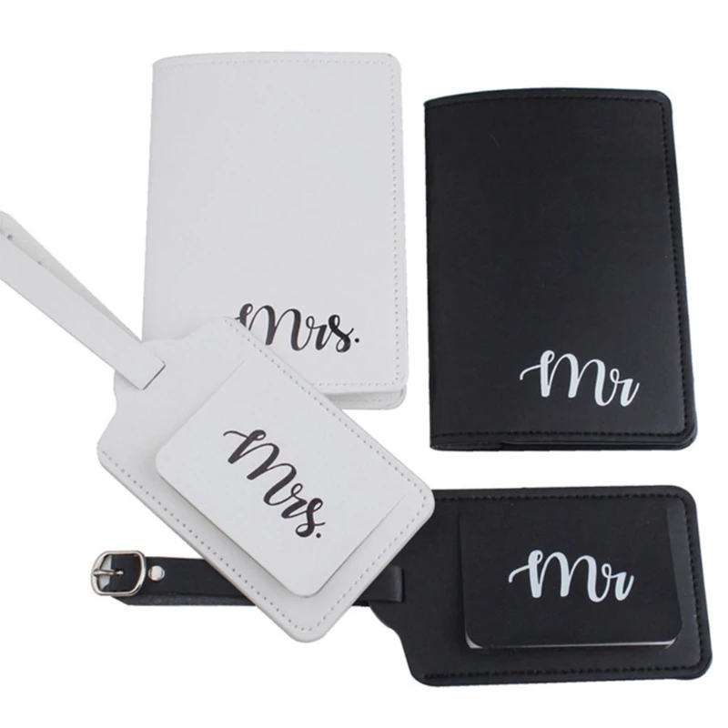 

4Pcs PU Leather Mr Mrs Luggage Tags Passport Covers Protector for Couples Travel Wedding Bridal Shower Gift