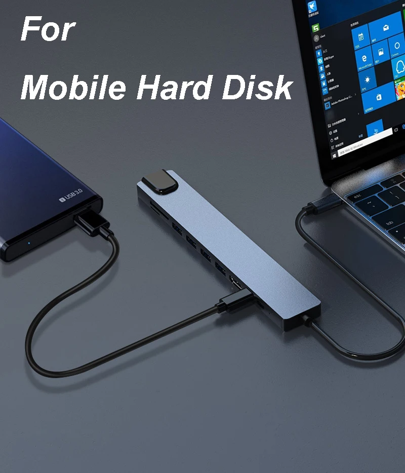 8 in 1 TYPE-C PC Tablet Phone Laptop TO HDMI RJ45 USB 2.0/3.0 SD TF Card Reader PD 100W Charger HUB Adapter Cable 4