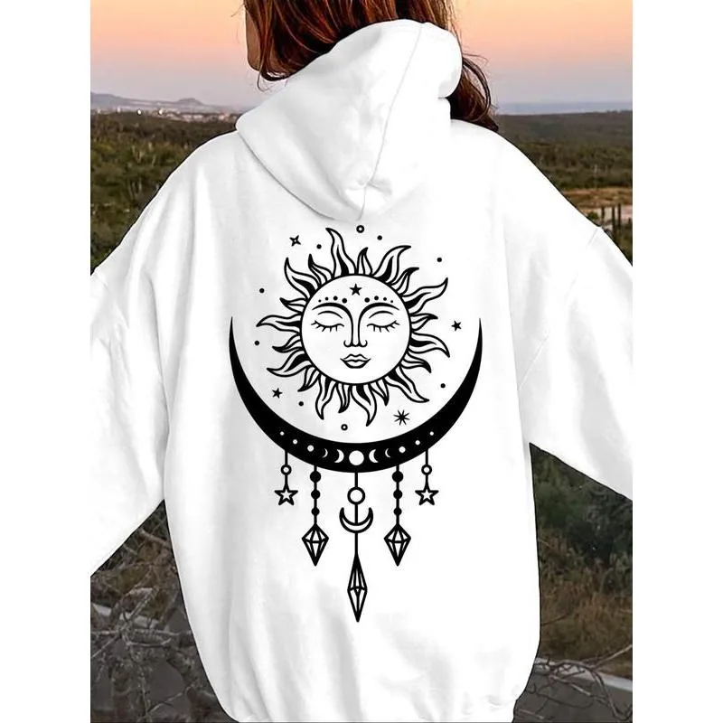Boho Celestial Sun Moon Oversized Hoodie