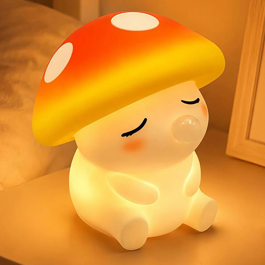 Mushroom Night Light Tap Control Color Changing Silicone Bedside Lamp Rechargeable Cute Nursery Lamp For Birthday Gifts