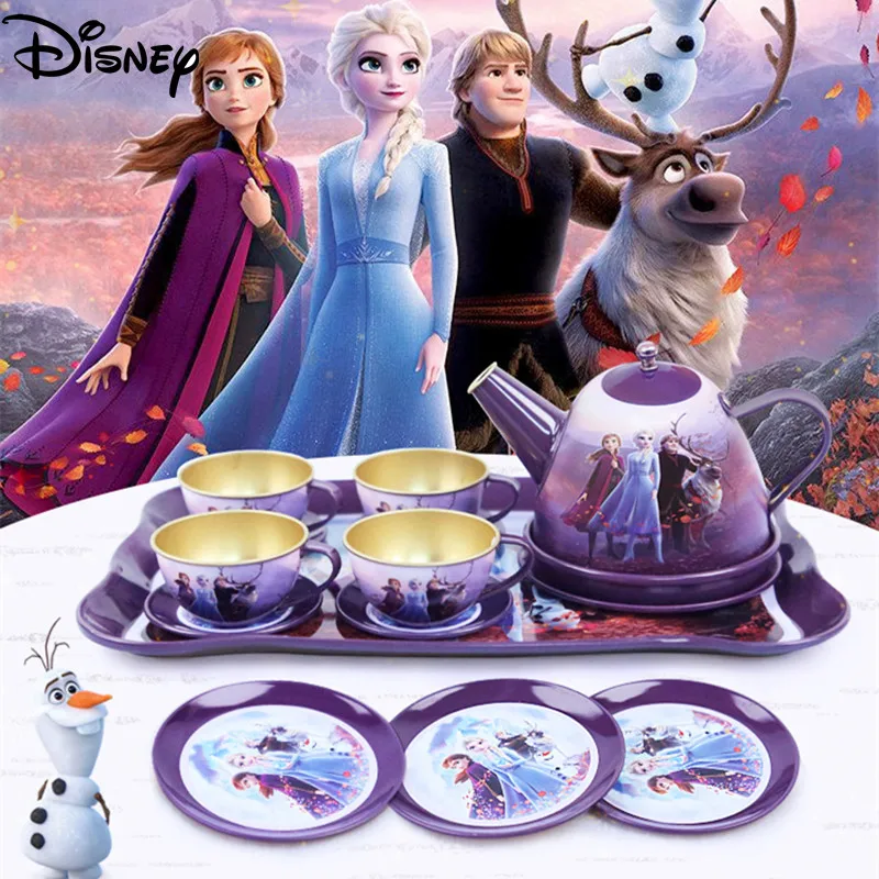

Disney Frozen Princess Series Mickey Children's Simulation Tea Set Play House Tinplate Cup Teapot Kitchen Afternoon Tea Toy Gift