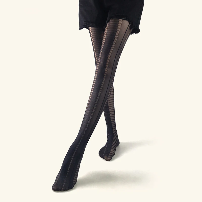 

Fashion Ultra-Thin Personalized Striped Jacquard Women's Pantyhose Looks Slim Hottie Translucent Sexy Elastic Nylon Tights