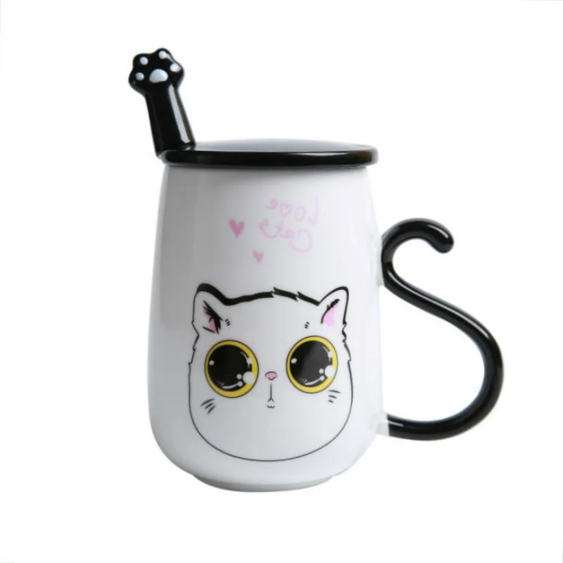 

500ml Cartoon 3D Cat Ceramic Mug With Lid and Spoon Creative Milk Coffee Tea Cup Porcelain Mugs Christmas Day Gift