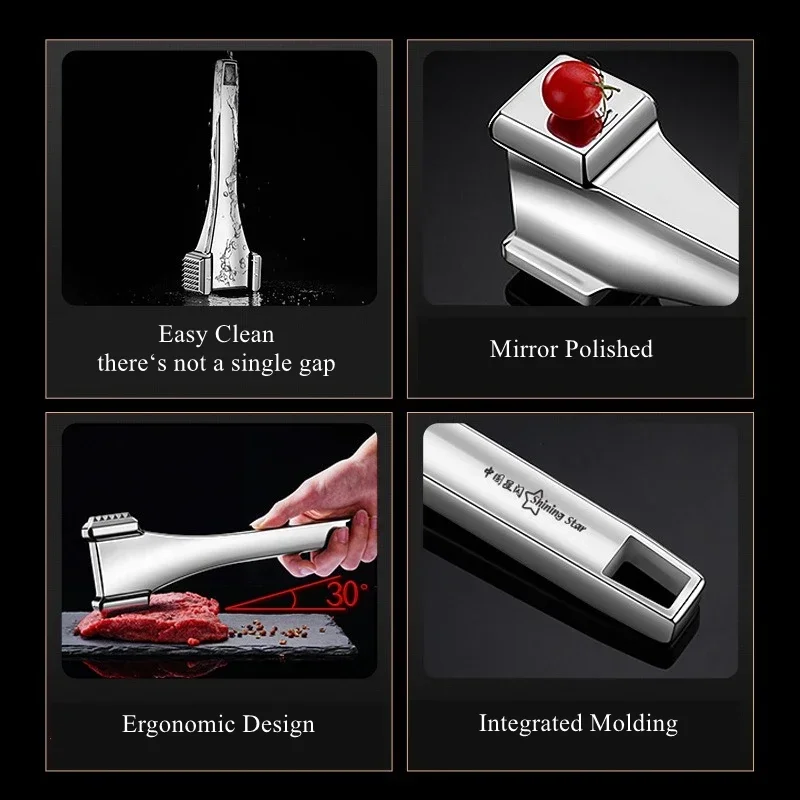 304 Stainless Steel Kitchen Meat Hammer Ergonomic Handle Nail Sharpened Peen LFGB Certificate Tenderizer Steak Pounding Tool