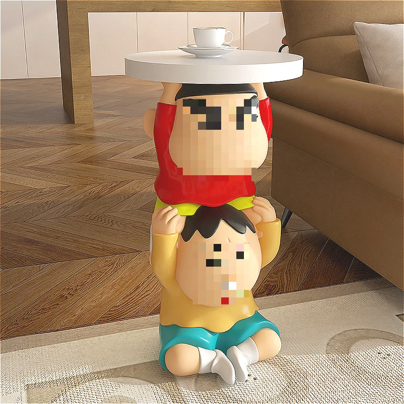 Innovative Cream Creative Cute Little Boy, Bedroom Living Room Movable Coffee Table Bedside Table Floor Decoration Ornaments