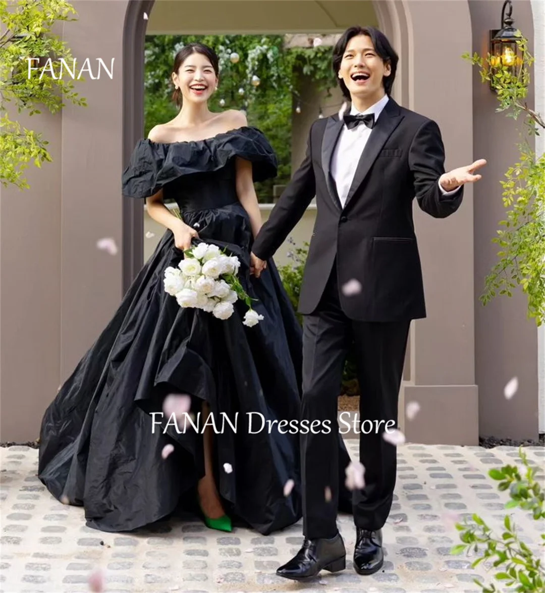 

FANAN Black Evening Party Dresses Korea Princess Taffeta Off the Shoulder Fairy Wedding Women Formal Gowns Event Prom Gowns