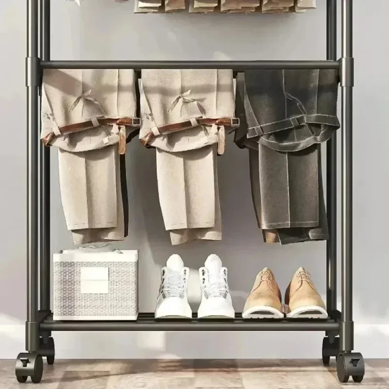 Double pole with wheel coat and hat rack shoes and hat one drying rack simple assembly of multi-layer storage clothes rack shoe and hat racks