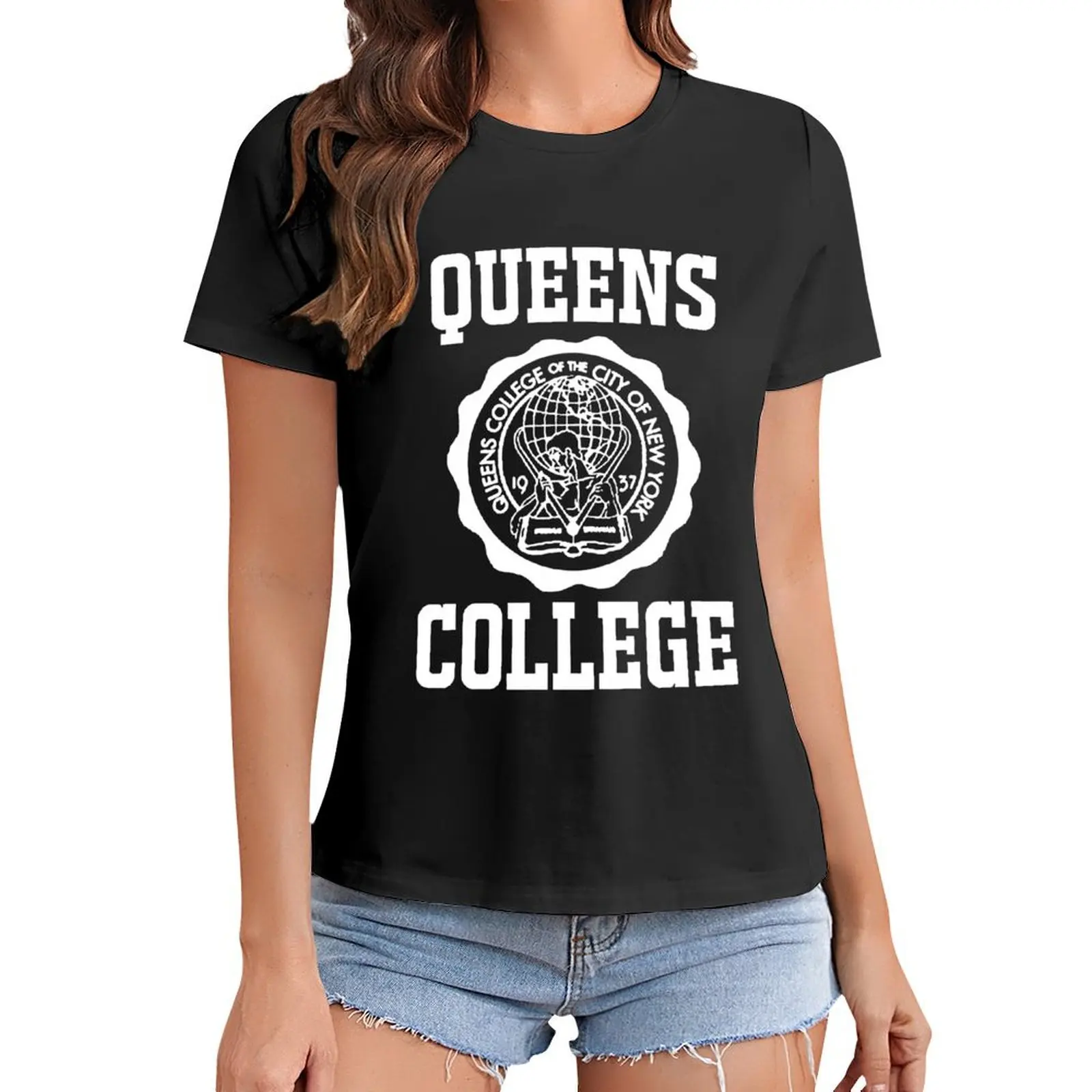 

Queens College T-Shirt customs oversized animal print summer blouses woman 2024