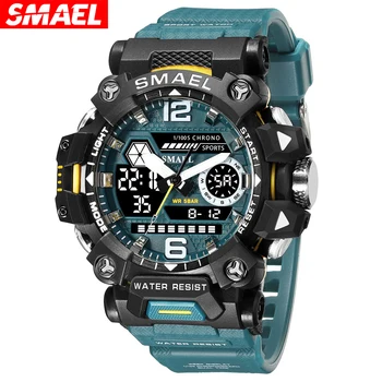 SMAEL Dual Display Men Watches Waterproof Sports Watch Military Man Alarm Stopwatch Quartz Wristwatch Male Digital Clock 8072