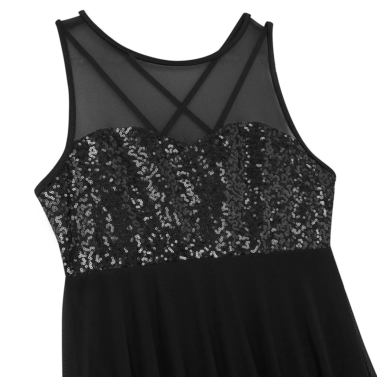 Ballet Leotard Women Sleeveless Sequin Asymmetric Mesh