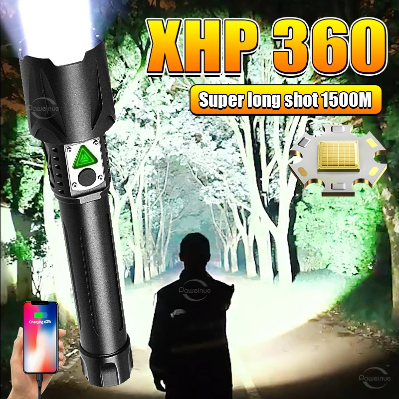 

Super Bright XHP360 Powerful LED Flashlight 26650 USB Rechargeable Torch Light XHP160 High Powerful Flashlight Zoom Camping Lamp