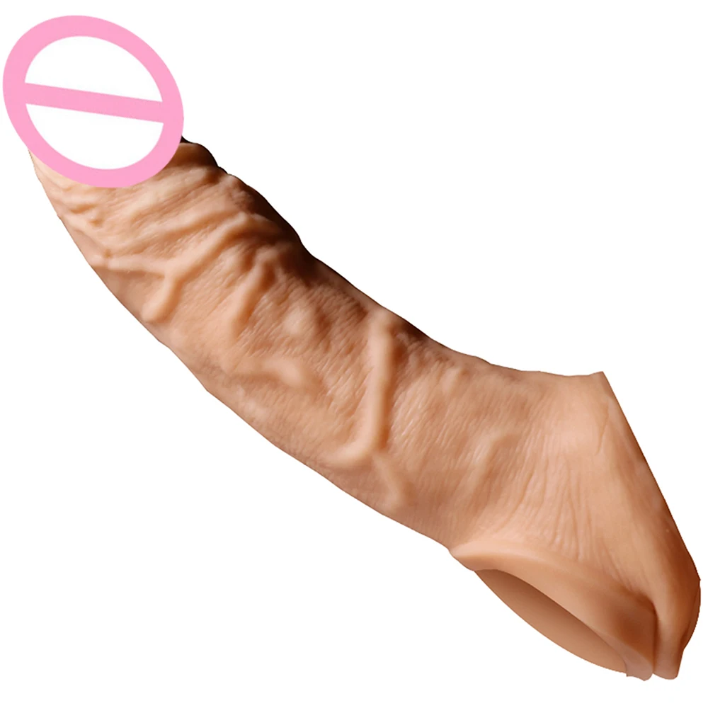 

Realistic Penis Sleeve Extender Cock Enlarger Penis Sheath Reusable Condom Soft Enhancer Silicone Case Adult Sex Toys for Men