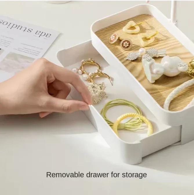 Fashion Portable Jewelry Display Rack with Drawer Box with Wooden Base Storage Rack Key Photography Props Desktop Storage Box
