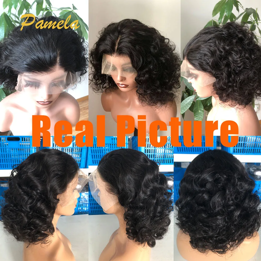 Short Wig Human Hair 250 Density  Loose Deep Wave 360 Full Lace Human Hair Wig Double Drawn Glueless Wigs Human Hair Ready To Go