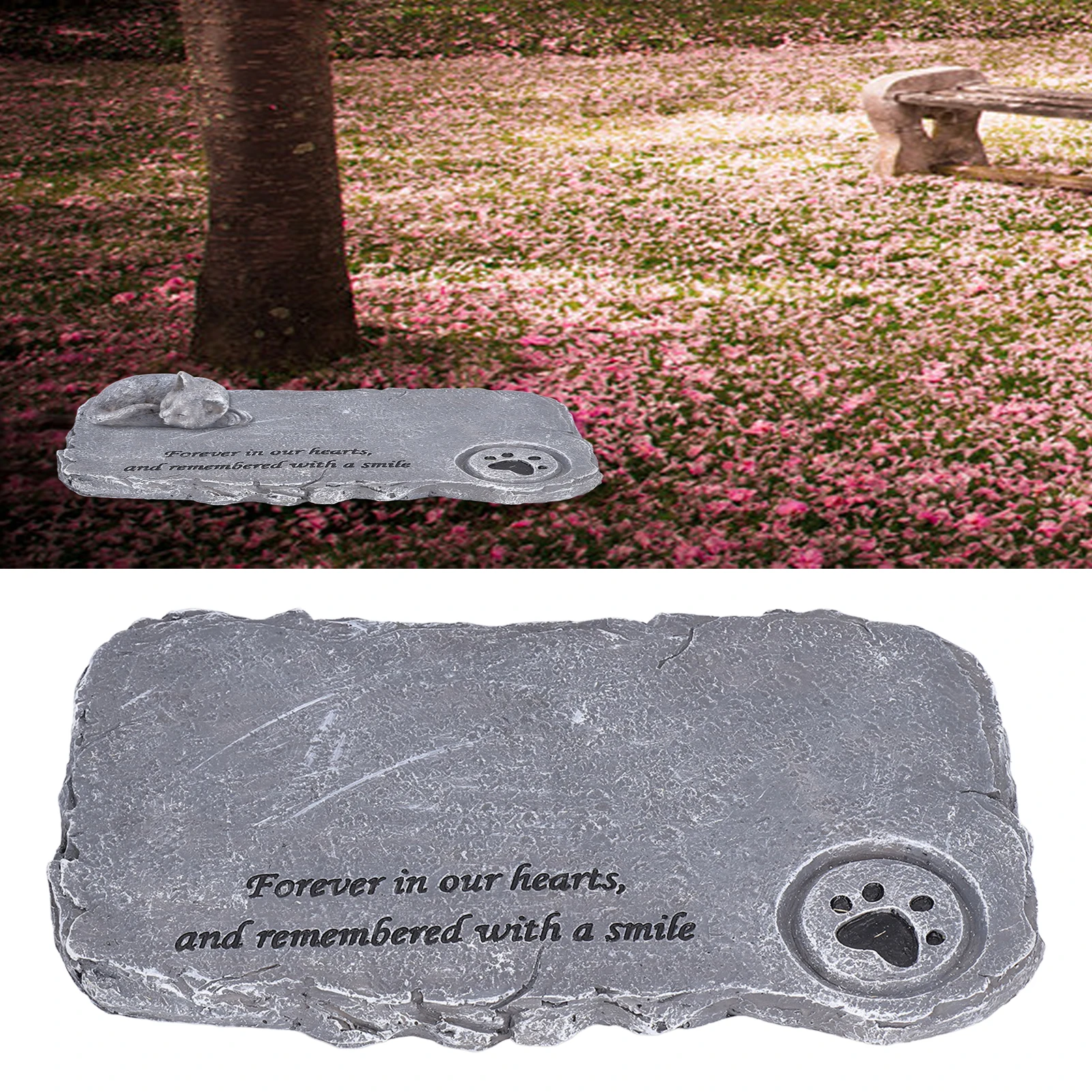 Pietra Commemorativa Per Animali Con Cornice Foto – Lapide In Resina A Forma Di Cuore, Resistente Alle Intemperie, Per Cani E Gatti (14,5x13x1,6 Cm)