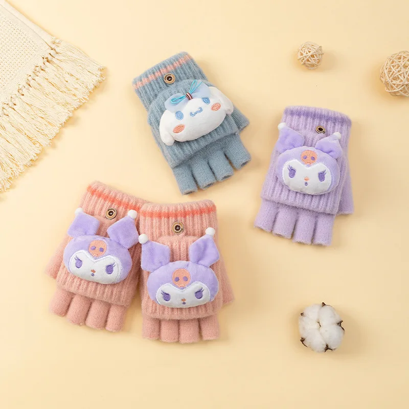 

Новые зимние перчатки Sanrio с открытыми пальцами для езды на велосипеде для учеников и письма сохраняют тепло на осень и зиму милые и универсальные