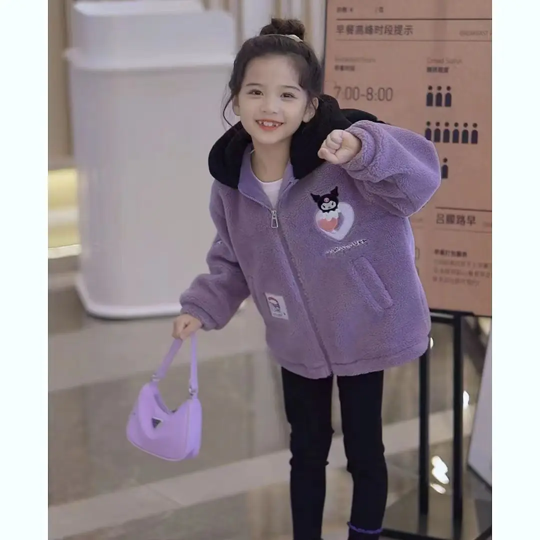 

Kawaii Sanrio Children Sweater Kuromi Accessories Cute Beauty Cartoon Anime Winter Padded Thickened Casual Jacket Toys Girl Gift