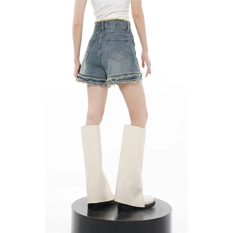 MOJY Women's Straight Shorts Jeans Hot Pants High Waist Europe America Street Summer Vintage Chic Design Denim Wide Leg Shorts