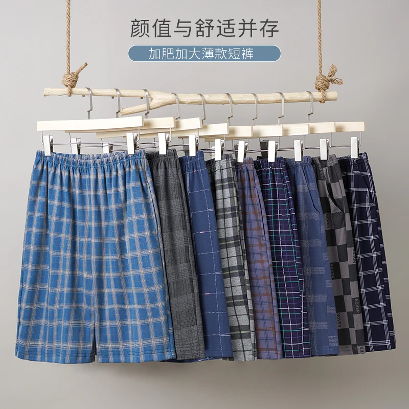 Pajama Pants Summer Cotton Plaid Adluts Home Loose Men&rsquo;s Sleep Bottom Elastic Waist Breathable Shorts