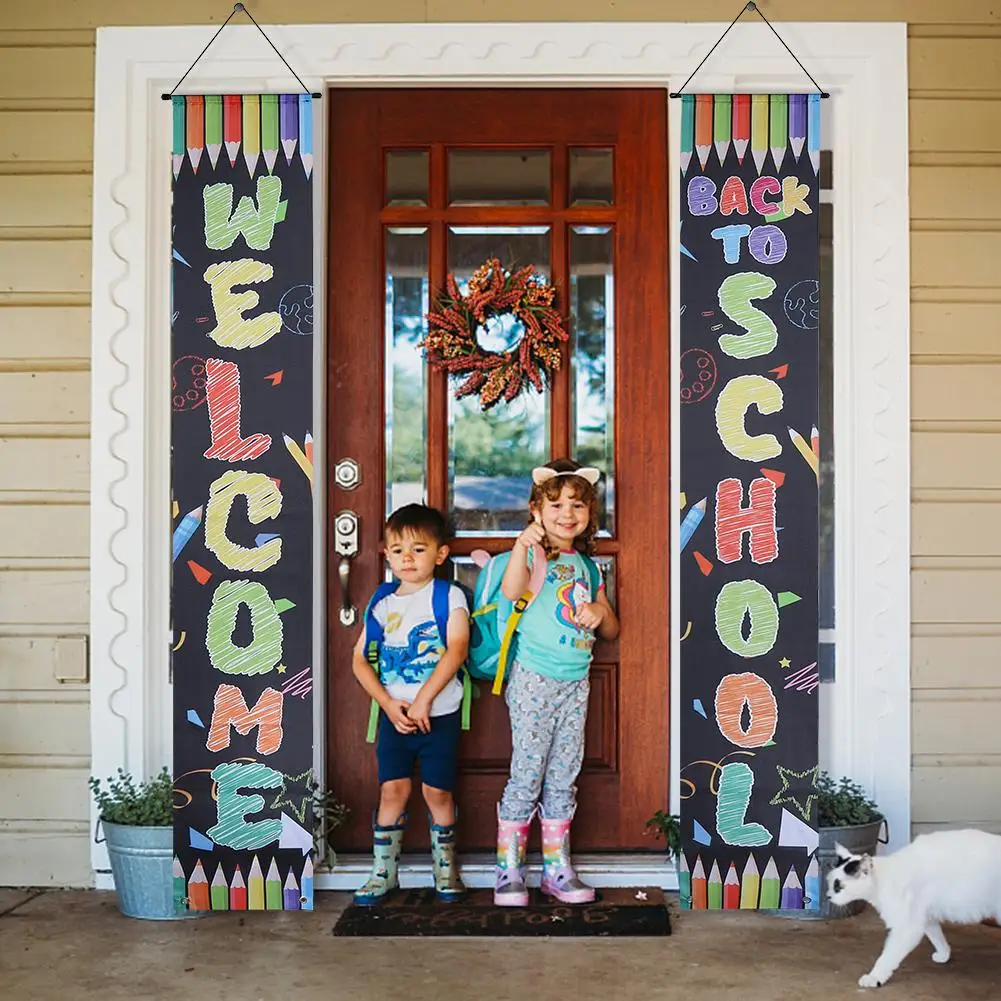 1 Pair Back To School Banner Welcome Banner Classroom Party Supplies Photo Prop Kindergarten Primary High School Classroom Decor