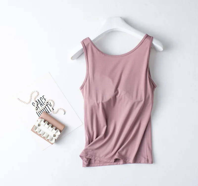 Description Picture 3 of itemWomen's One-Piece Sleeveless Slim Tank Top With Chest Pad Solid Color Soft Smooth Shockproof Casual Sport Vest With Built K15