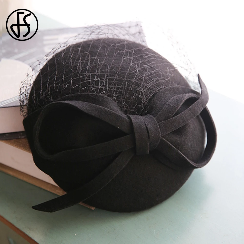 Wool Felt Fascinators Chic Beret Small Top Hats For Women  display picture 1