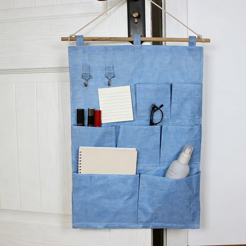 Simple Japanese Style Wall Mounted Storage Bag 7 Compartments Hanging Bag Dormitory Door Back Storage Bag Miscellaneous Items...
