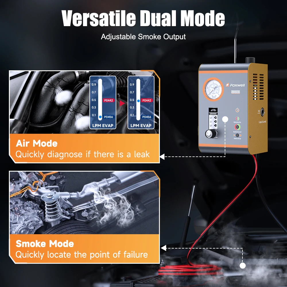 FOXWELL SD203 auto kouř ucházet detektor s vzduch čerpadlo 12V EVAP diagnostické nářadí vacuum tester palivo pípat protékání lokátor diagnostické
