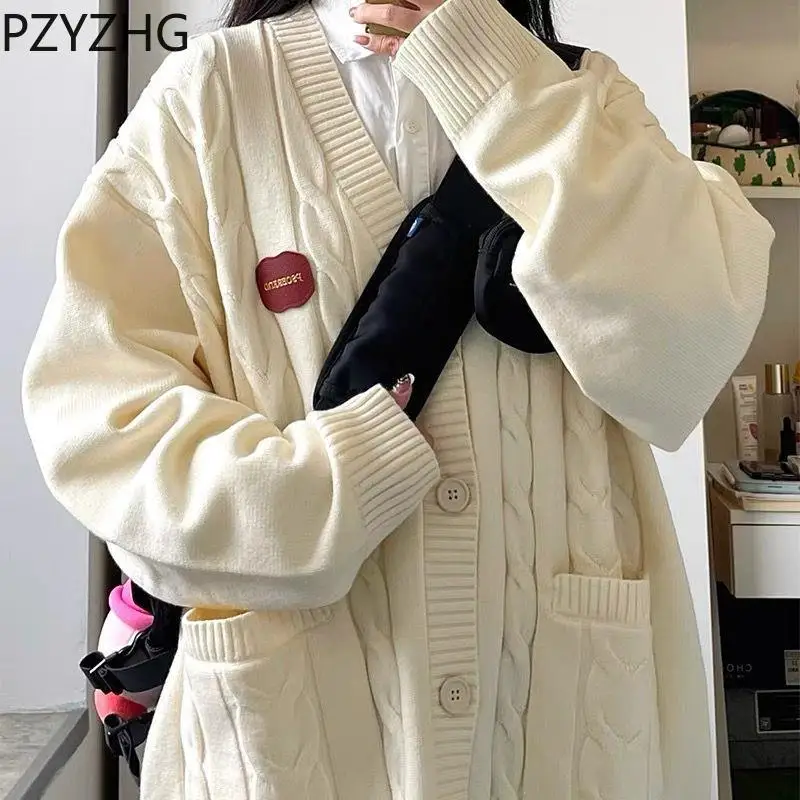 

Women 2023 New Sweaters Knitwear Oversized Coat Loose and Sweet Outerwear Jacquard Lazy and Retro Fashion All-match Hin Thin