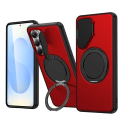 Magnetic Ring Holder Stand Case with Matte Finish and Foldable Lens Cover - Galaxy S26+ (Red)