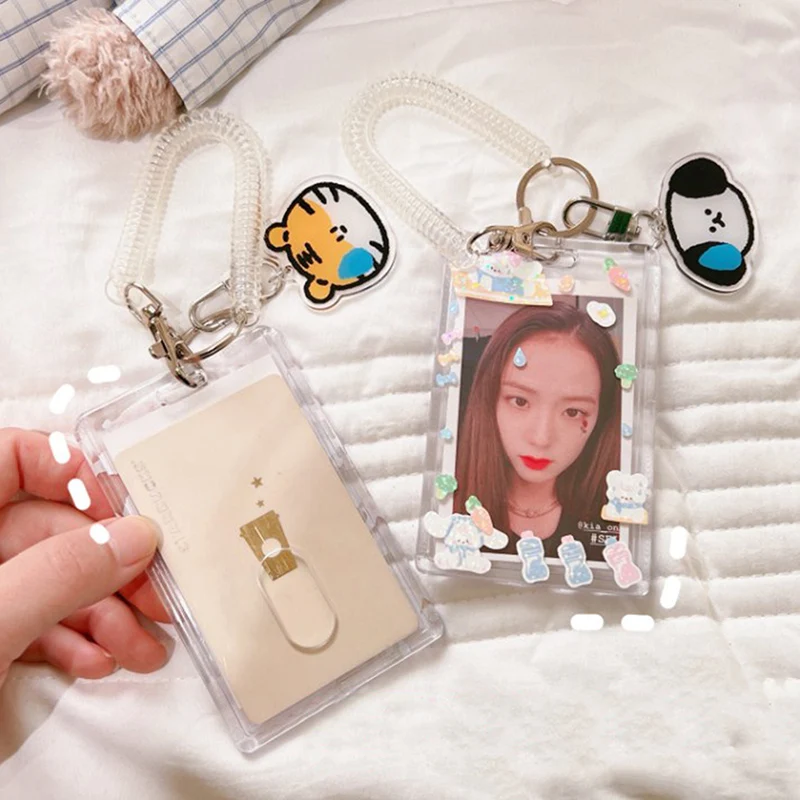 Porte-clés avec pochette pour carte photo Kpop + 2 pièces