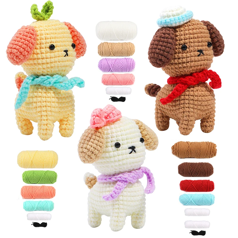 3 Color Dog Crochet Kit for Beginners Knitting Kit with Step-by-Step Instructions Video Crochet Yarn Accessories knitting needles crochet kit crochet hooks knitting supplies crochet needles knitting material knitting craft supplies