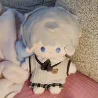 1 ensemble uniforme scolaire 20cm vêtements de poupée en coton short à carreaux tenue vêtements de poupée en coton gilet tricoté Mini vêtements de poupée en peluche 5