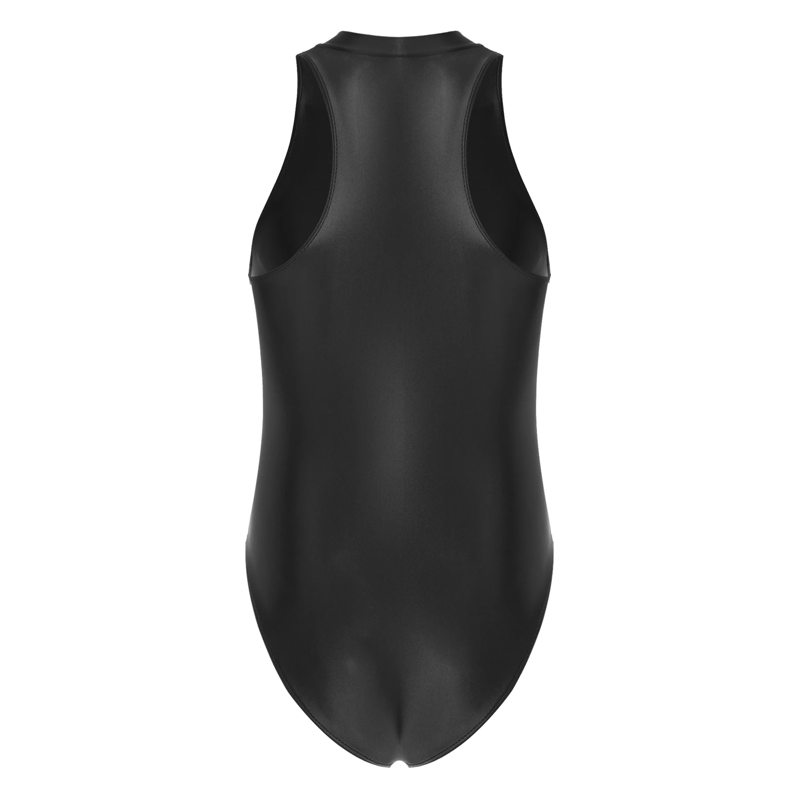 Mens Sexy Glossy Shiny Bodysuit Double Zipper Front Leotard One-piece Swimsuit Swimwear Yoga Sports Fitness Costume Nightwear