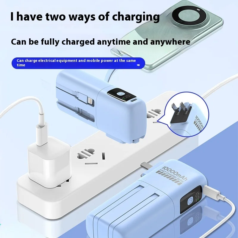 Ultra Thin 22.5W Super Fast Charging Power Bank With Built-in Cables AC Charger 10000mah Portable Charger For iphone 16 Samsung 4