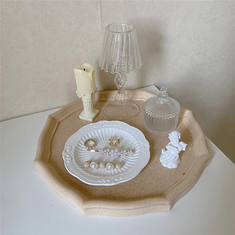 

Epikto-Vintage Embossed Porcelain Kitchen Plates, White Ceramic Dish, Dessert and Cake, Jewelry Storage Tray, Photography Props