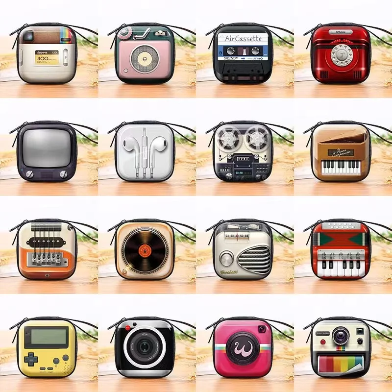 

Creative square tinplate zero wallet headset bag key bag storage box cartoon mini key zipper zero wallet decorative pendant
