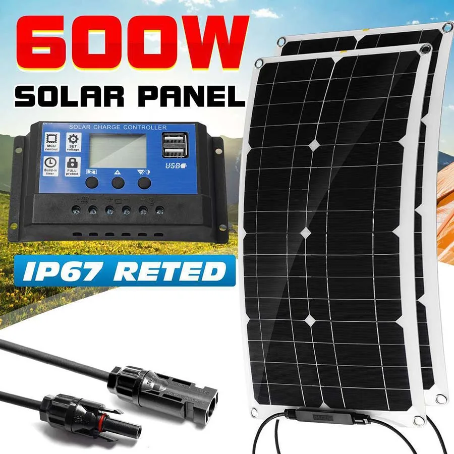 Painel Solar 24v Solar Energia Solar Células Banco com Conector Capa Solar Controlador Ip65 para o Telefone Carro rv Barco Carregador