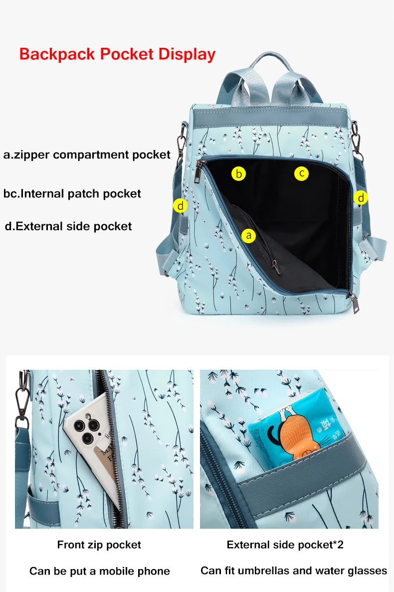 Polyester Backpack Female Teenage Girls School Bags Fashion Women Backpacks Flower Print Ladies School Backpack Casual Women Bag