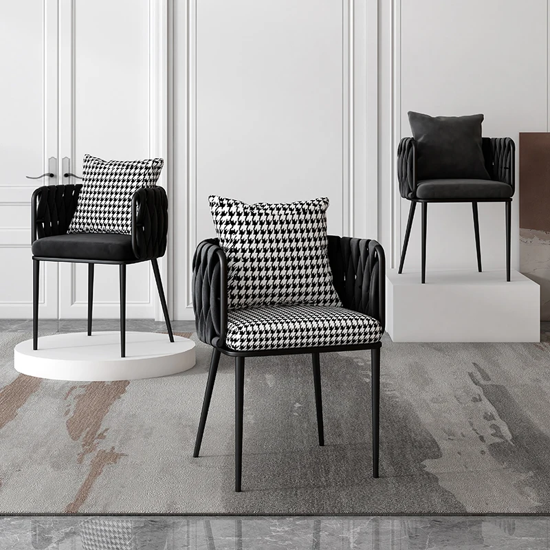 Comfortable Minimalist Dining Chairs Modern Black Metal Legs Lounge Dressing Chair Designer Kitchen Cadeira Home Furniture комплект обеденной мебели круглый раздвижной стол и 4 стула xiaomi 8h jun telescopic rock board dining table and four chairs black grey