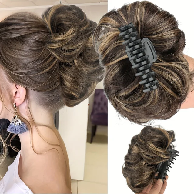 Pince à griffes sur cheveux en désordre, postiche synthétique ondulée, Chignon Donut Updo, Extensions capillaires pour femmes et filles 1