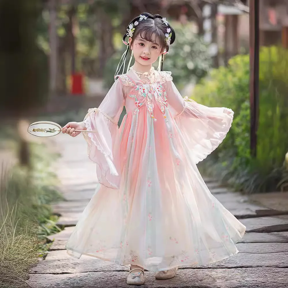 

Children Kids Girls Hanfu Chinese Traditional Costume Princess Dresses Spring tang dynasty Girl Ancient Dress Cosplay Clothing
